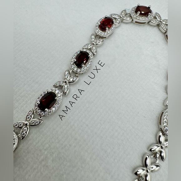 Garnet & Pave CZ Halo Bracelet - Picture 7 of 10